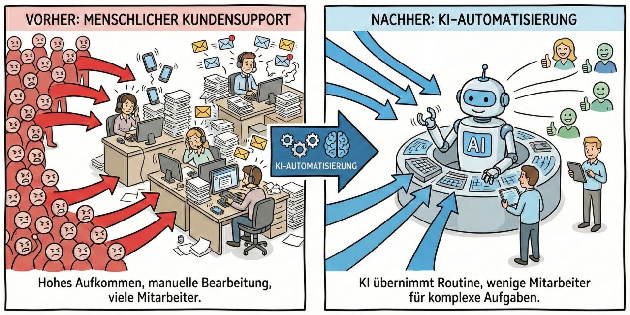 Im Kundensupport wird KI bereits heute umfangreich eingesetzt, was zu einer drastischen Reduzierung von Mitarbeitern führt